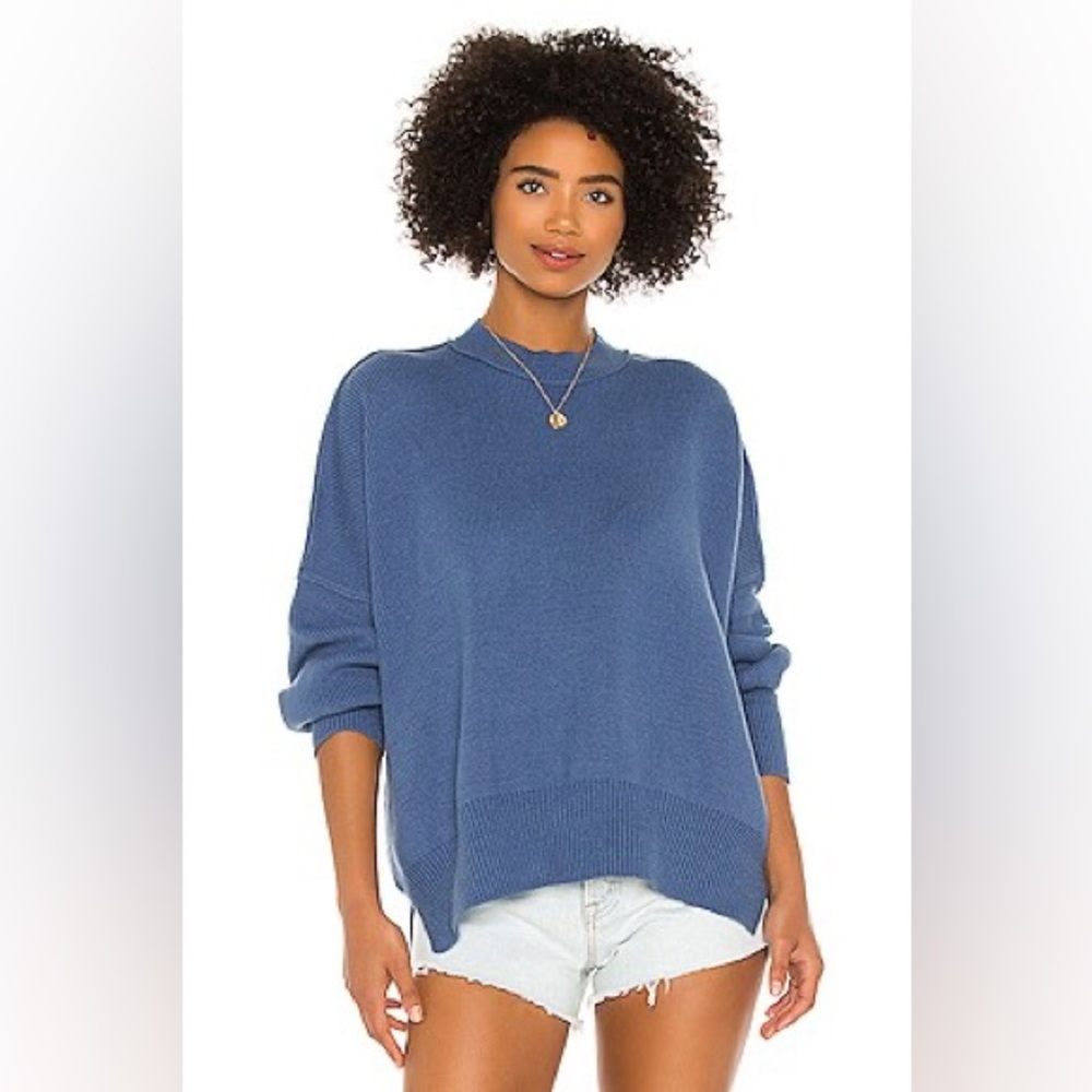 Free People Easy Street Oversized Sweater XS Fancy Blue Periwinkle Slouchy Cozy - Picture 1 of 12